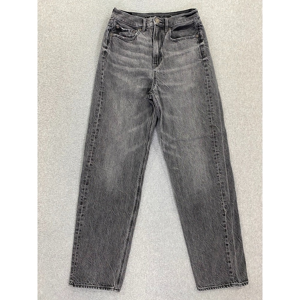 American Eagle Jeans Womens Size 2 Black Charcoal Baggy Cotton Denim‎ Grunge